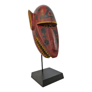 Early 20th Century Red Bamana Leopard Mask on Stand