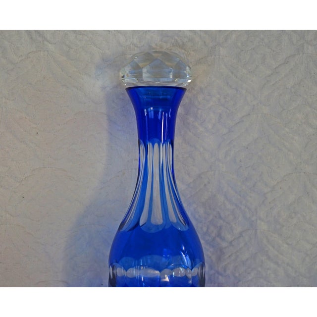 Vintage Cobalt Blue Lead Cut Crystal Decanter For Sale - Image 4 of 4
