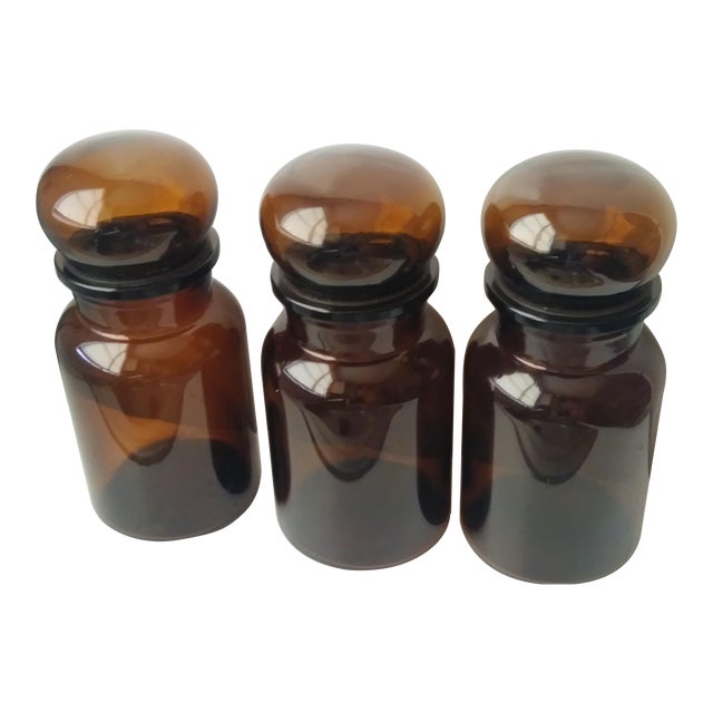 Vintage Brown Belgium Glass Apothecary Jars Set of 3 Chairish