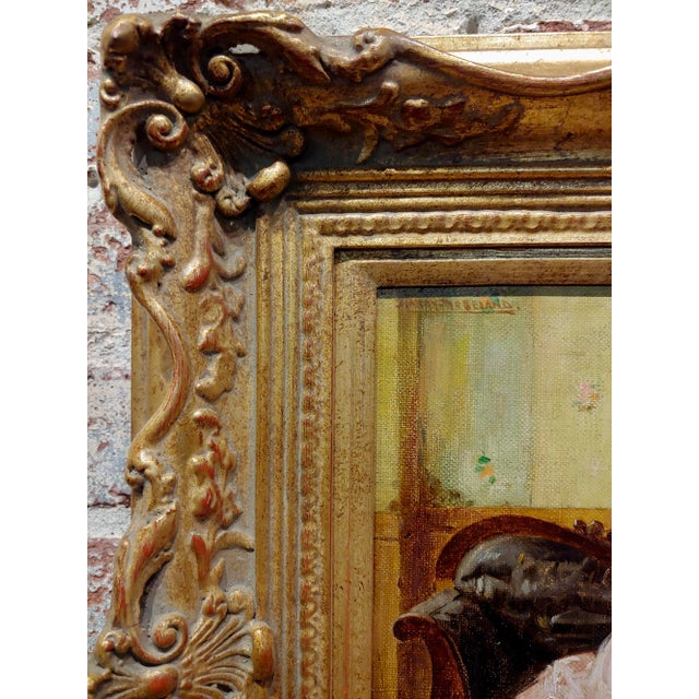 Metal Harry Roseland -The Fortune Teller Reading the Tea Leaves-Oil Painting For Sale - Image 7 of 13