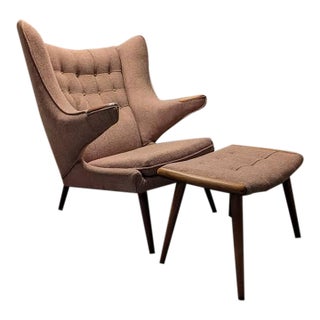 1960s Danish Modern Papa Bear Chair & Ottoman Attributed to the Style of Hans Wegner For Sale
