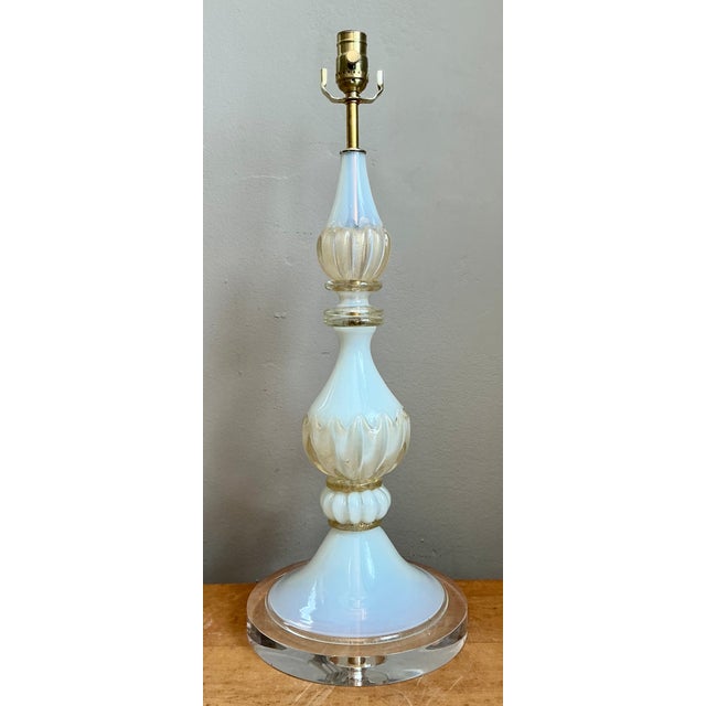 Vintage Murano Opalescent Glass and Lucite Table Lamp For Sale In West Palm - Image 6 of 12