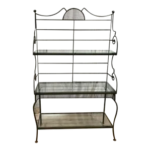 1950s Russell Woodard Wrought Iron 3 Tier Baker's Rack with Glass Shelves
