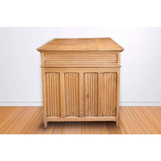 Tan Gothic Revival English Desk of Bleached Oak with Linenfold Motifs, circa 1830 For Sale - Image 8 of 9