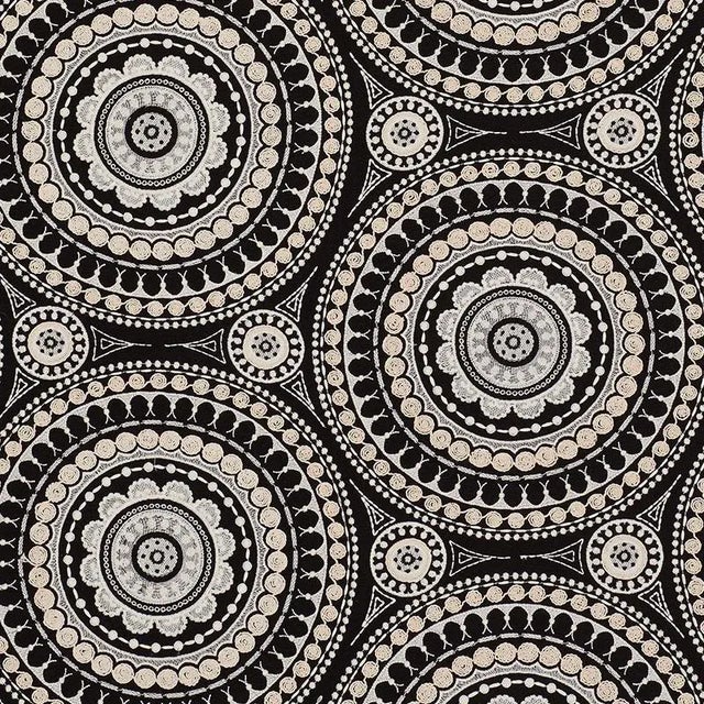 Schumacher Idris Embroidery Fabric in Black & Ivory For Sale