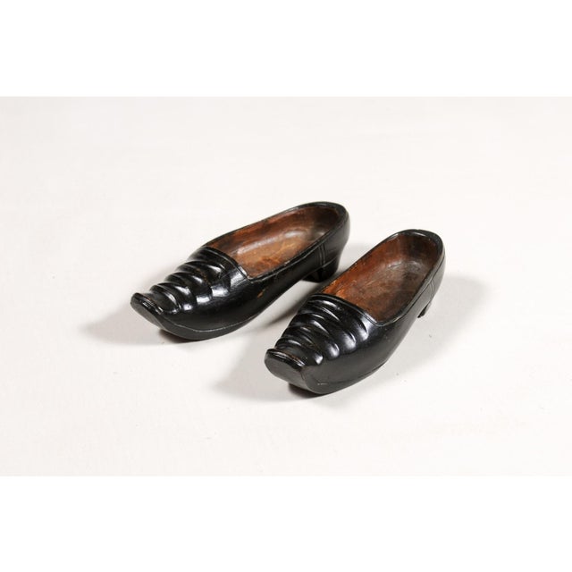 Petite Dutch 19th Century Ladies' Carved Wooden Clogs with Black Paint - A Pair For Sale - Image 12 of 12