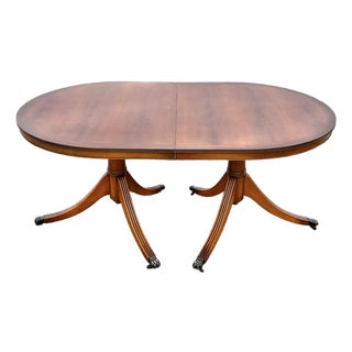 Yew Wood Double Pedestal Duncan Phyfe Style Dining Table For Sale