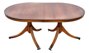 Yew Wood Double Pedestal Duncan Phyfe Style Dining Table