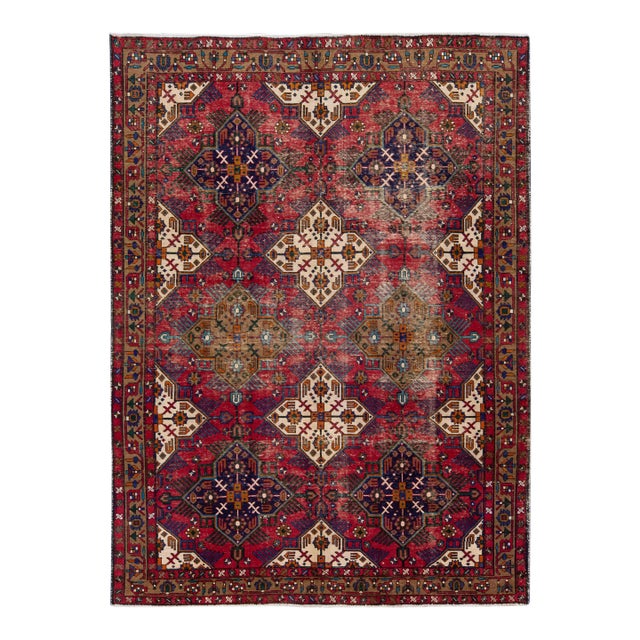 1920s Allover Pattern Vintage Tabriz Handmade Red Wool Rug For Sale