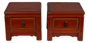 Late 19th Century Pair Chinese Red Lacquered Low Stands