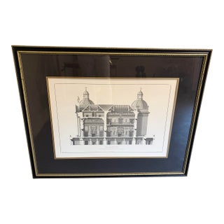 1980s Classical Architectural Engraving, “Section of the Hall & Salone” For Sale