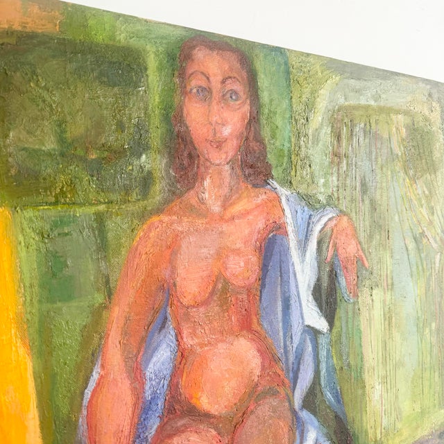 Mid 20th Century Vintage Original Oil Painting of Nude Woman Sitting For Sale - Image 5 of 8