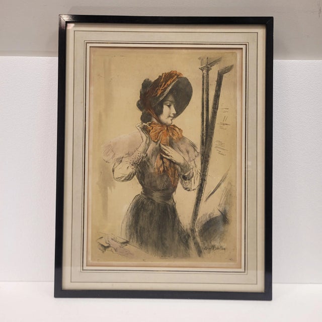 Armand Berton, Young Man with a Hat in Front of the Mirror, 1800s, Etching For Sale - Image 4 of 11