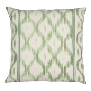 Schumacher x Mark D. Sikes Santa Monica Ikat 22" Pillow in Leaf Green For Sale