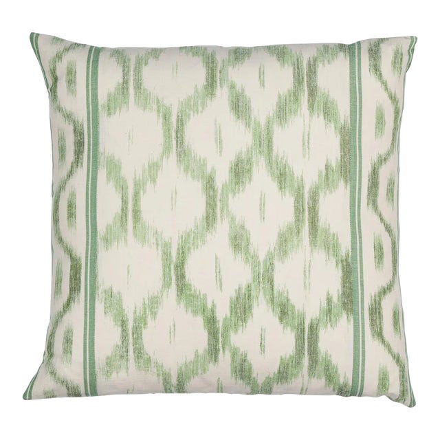 Schumacher x Mark D. Sikes Santa Monica Ikat 22" Pillow in Leaf Green For Sale