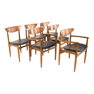 Warren Church for Lane Perception Mid Century Walnut Cats Eye Dining Chairs - Set of 6 For Sale