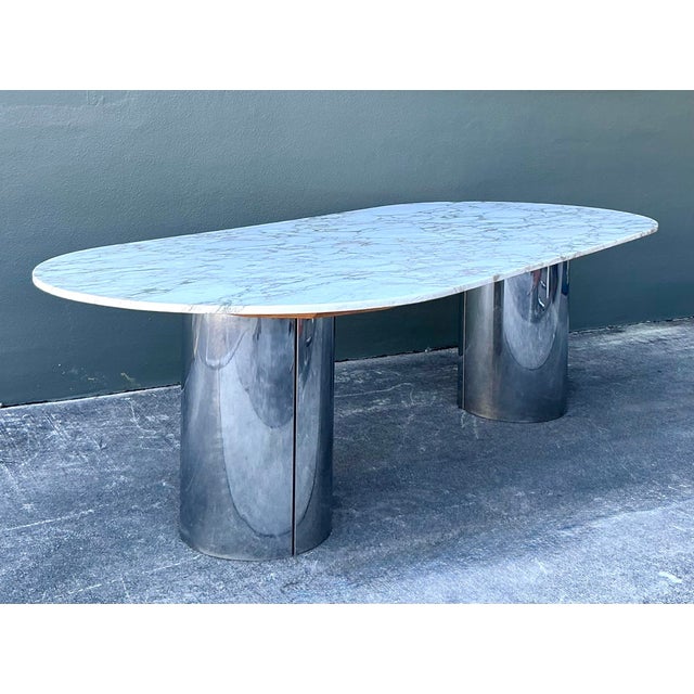 Brueton Vintage Boho Brueton Double Cylinder Marble Dining Table For Sale - Image 4 of 12
