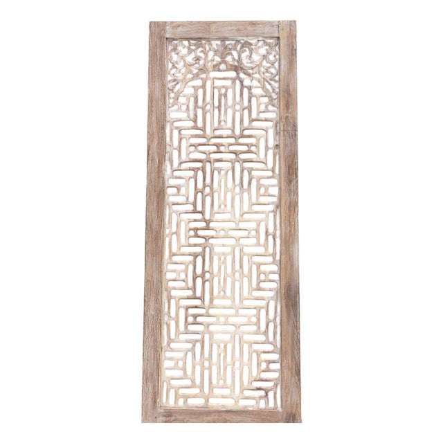 Temple Lattice Whitewash Teak Indian Door For Sale