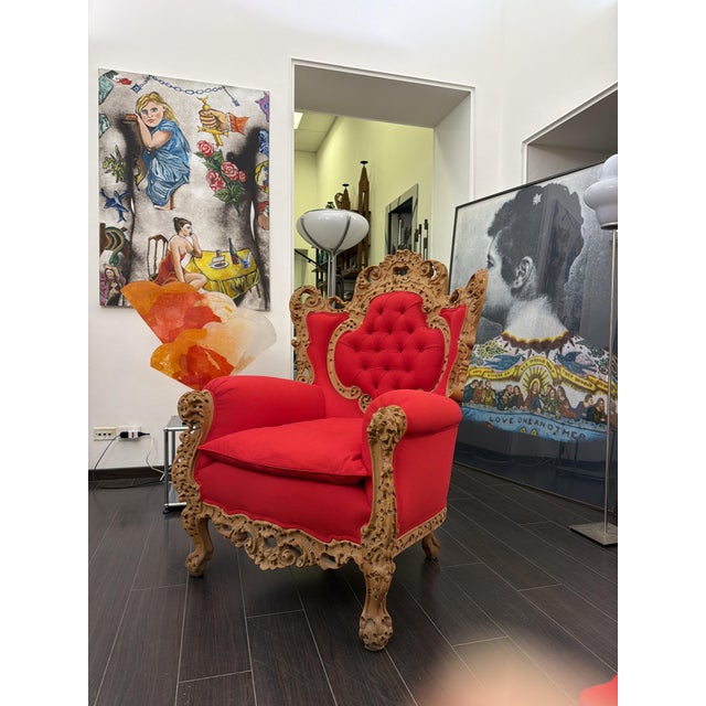 Set of Vintage Chair with Ottoman in Carved and Carved Wood by Urano Palma, 1980 For Sale - Image 9 of 10