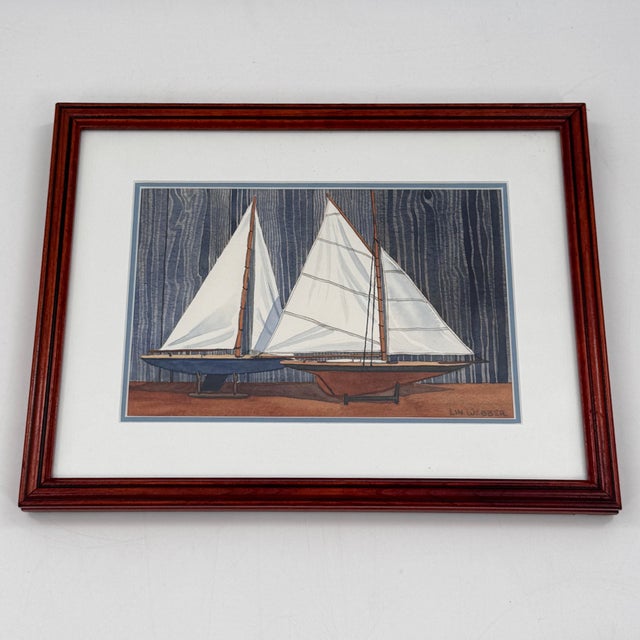 Paint Lin Webber Original Watercolor Painting "Boat Models" 1997 Framed Sailboats For Sale - Image 7 of 12