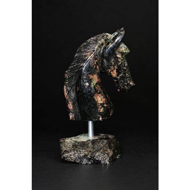 Metal Emerald Horse Bust Statue Hand Carved Gemstone Horse Sculpture 2 For Sale - Image 7 of 12