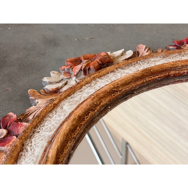 French Wall Mirror in Polychrome Wood With Flowers in Relief, 1960s For Sale - Image 4 of 7