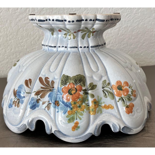 Ceramic Mid 20th-Century Monteith-Style Earthenware Crenellated Rim Footed Compote For Sale - Image 7 of 18