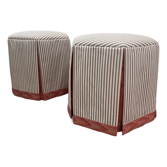 Lee Industries 8621-00 French Ticking Ottoman- Set of 2 For Sale