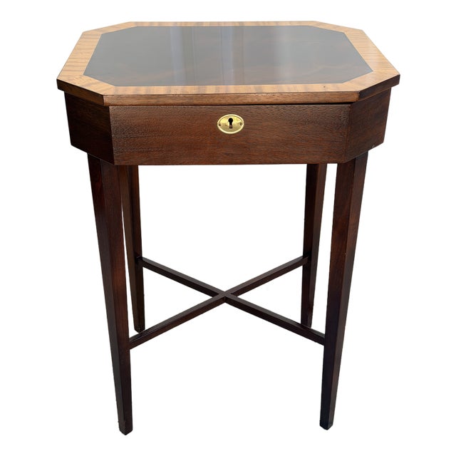 George III Flame Mahogany Work Table With Satinwood Band For Sale