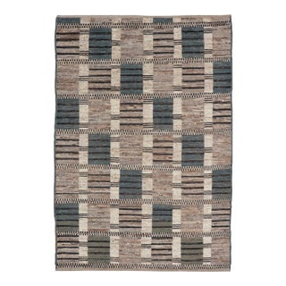 Tribal Design Rug With Checkered Pattern in Teal, and Brown by Keivan Woven Arts For Sale