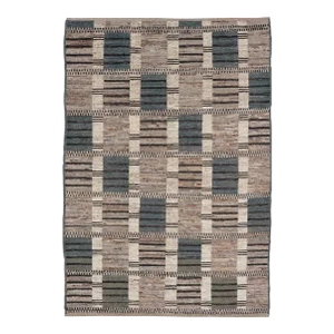 Tribal Design Rug With Checkered Pattern in Teal, and Brown by Keivan Woven Arts