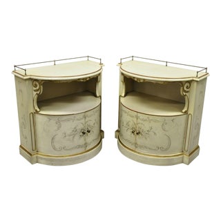 Italian Provincial Cream Half Round Demilune Nightstand Bedside Cabinet - a Pair For Sale