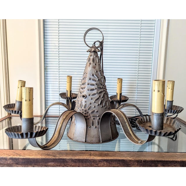 Bring authentic early American charm to your space with this vintage primitive-style "Witch's Hat" chandelier. Beautifully...