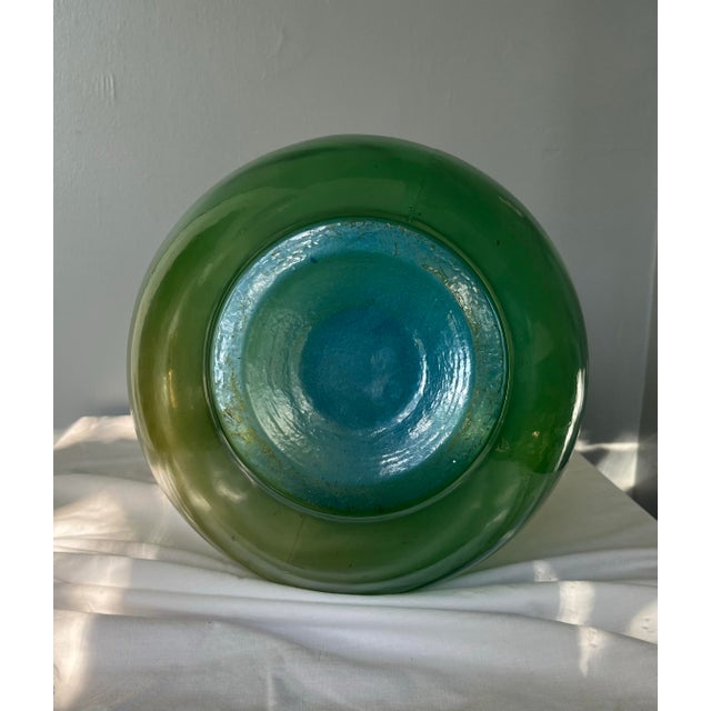 Art Deco Mid-Century Vintage Green Iridescent Glass Vase For Sale - Image 3 of 6
