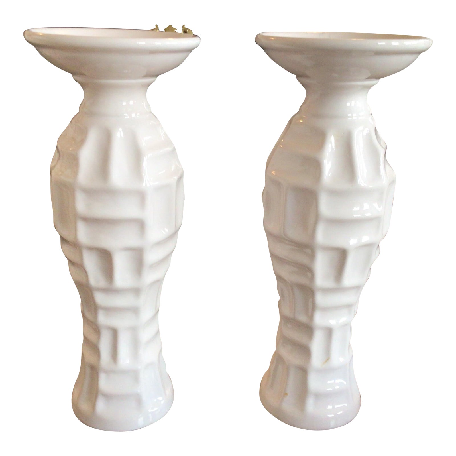 Vintage Pair of White Ceramic Candle Holders Chairish