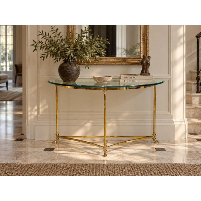 LaBarge, German Mid-Century Modern, Demilune Console Table, Brass, Glass, Germany, 1970s A wonderful demilune console...