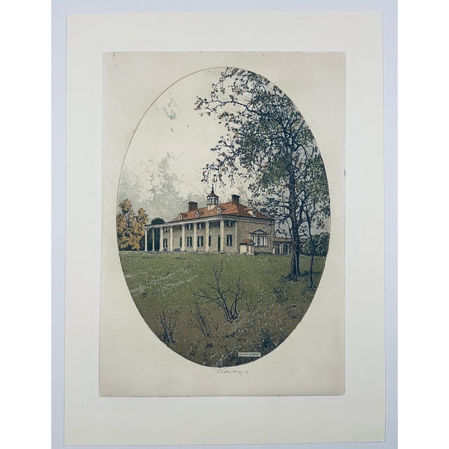 1960s Josef Eidenburger George Washington's Mount Vernon Color Etching For Sale - Image 5 of 6