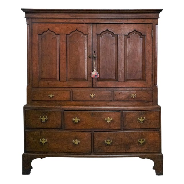 Antique English Georgian Oak Housekeepers Cupboard, Circa 1800 For Sale