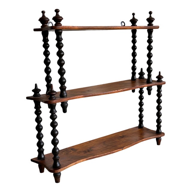 Antique French Bobbin Wall Shelf in Cherry, 1890s For Sale