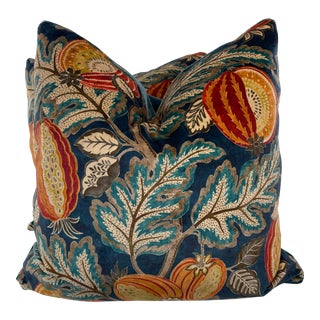 Sanderson "Cantaloupe Velvet" in Tumeric/Indigo 22" Pillows-A Pair For Sale
