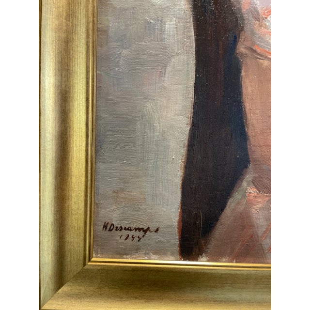 French 1977 French Portrait Oil Painting of a Young Woman Signed Henri Descamps, Framed For Sale - Image 3 of 6