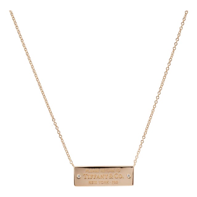 Tiffany & Co. Return to Tiffany 18k Yellow Gold Diamond Bar Pendant Necklace For Sale