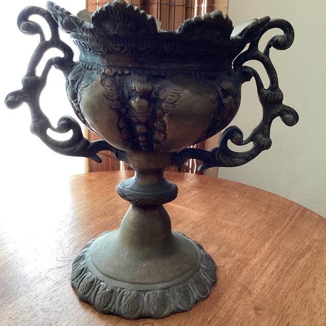 Antique 18th Century Brass Bronze French Style Goblet Urn Vase or Planter Ornate Loving Cup Anita Speedo Design For Sale - Image 12 of 13