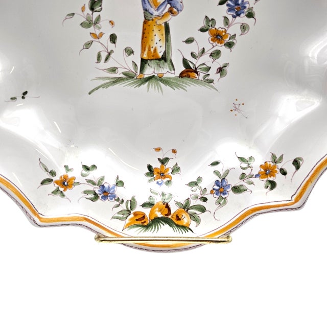 A. Faxil Moustiers Provence Faience Hand-Painted Scalloped Plates, Set of Three For Sale - Image 10 of 15