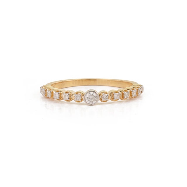 VR Jewels Bezel Set Center Diamond Anniversary Band in 14k Yellow Gold Size 4 For Sale - Image 4 of 17