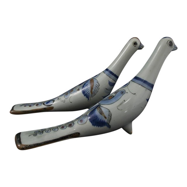 Ken Edwards El Palomar Blue Tonala Mexico Folk Pottery Dove Bird Figurine Pair For Sale