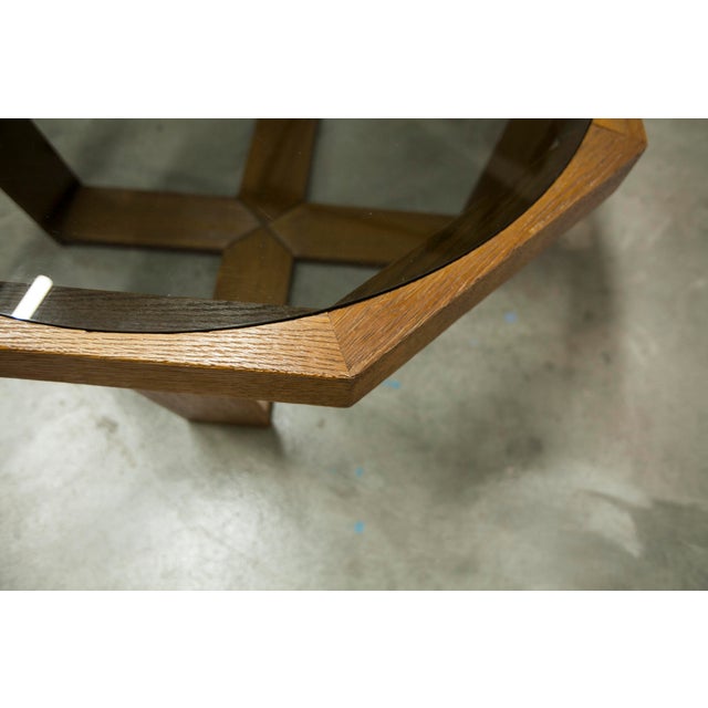 Hexagonal Table in Oak and Smoked Glass, 1970s For Sale - Image 13 of 18
