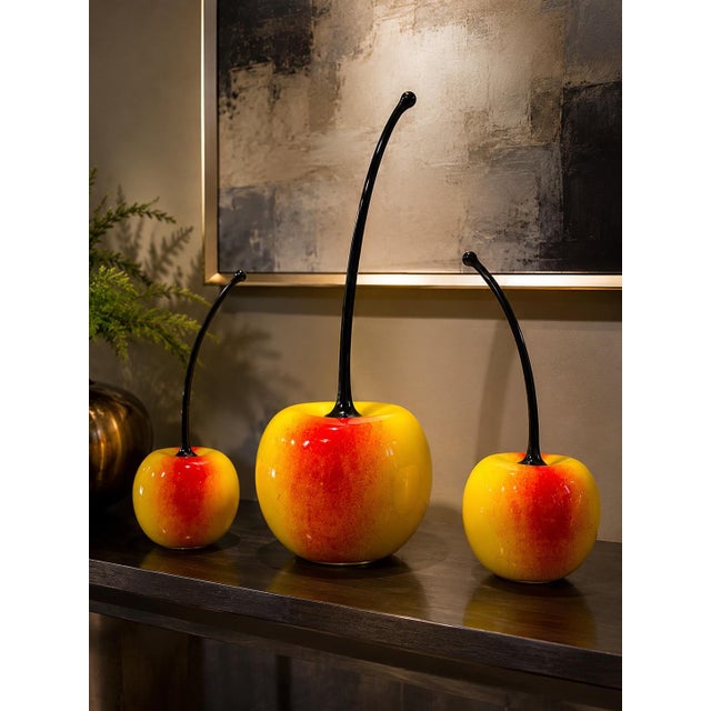2000 - 2009 Oversized Art Glass Cherry Trio / Laguna Beach Gallery Purchase / Hand Blown Studio Glass For Sale - Image 5 of 11