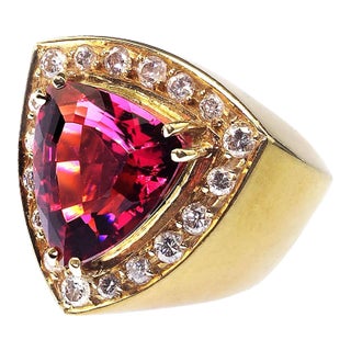 Rubelite and Diamond 18k Gold Cocktail Ring Size 6 For Sale