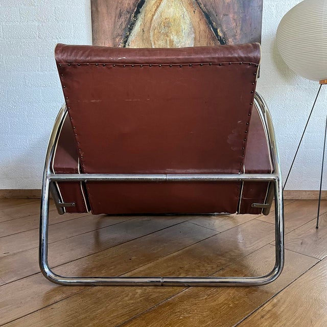 Textile Tubular Armchair in Brown Leather, 1920s For Sale - Image 7 of 14